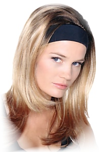 g5118 - Gisela Mayer Haarteile: Lonjg GM 07, Halbperücke mit Stirnband, Kunsthaar, seitlich gestuft, mit dunkler Ansatzfarbe 